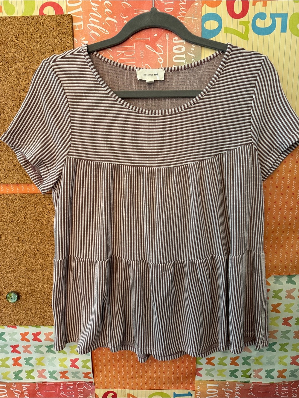 ⭐️White & Purple Striped Short Sleeve Tiered Babydoll Tunic⭐️3/$25